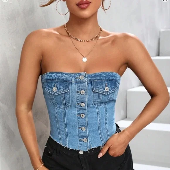 Stylish Blue Denim Corset Top - Picture 5 of 6